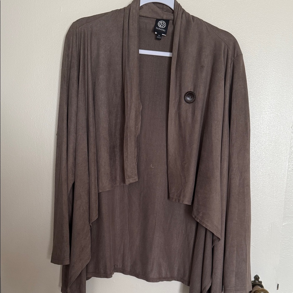 Bobeau Taupe Women's Drape Cardigan
